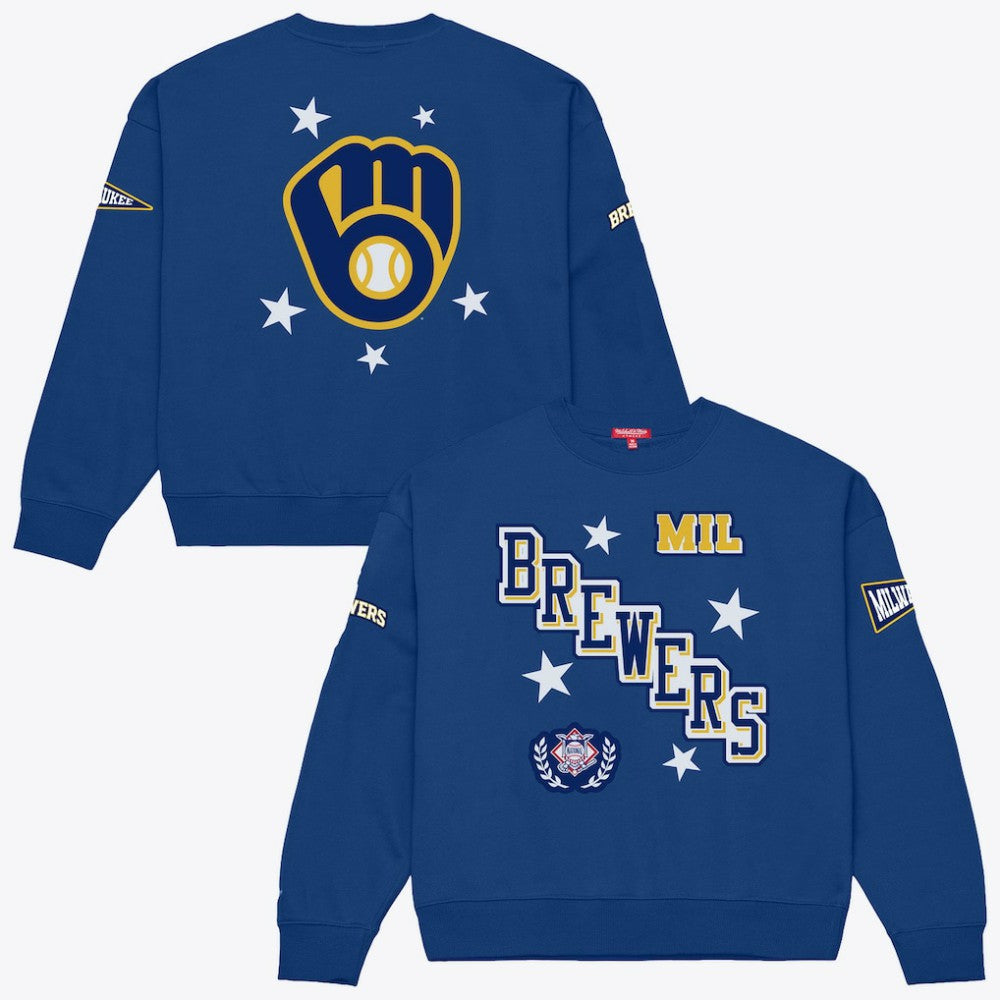 Milwaukee Brewers Mitchell & Ness Women's Pep Rally Sweatshirt - Royal Sweatshirts