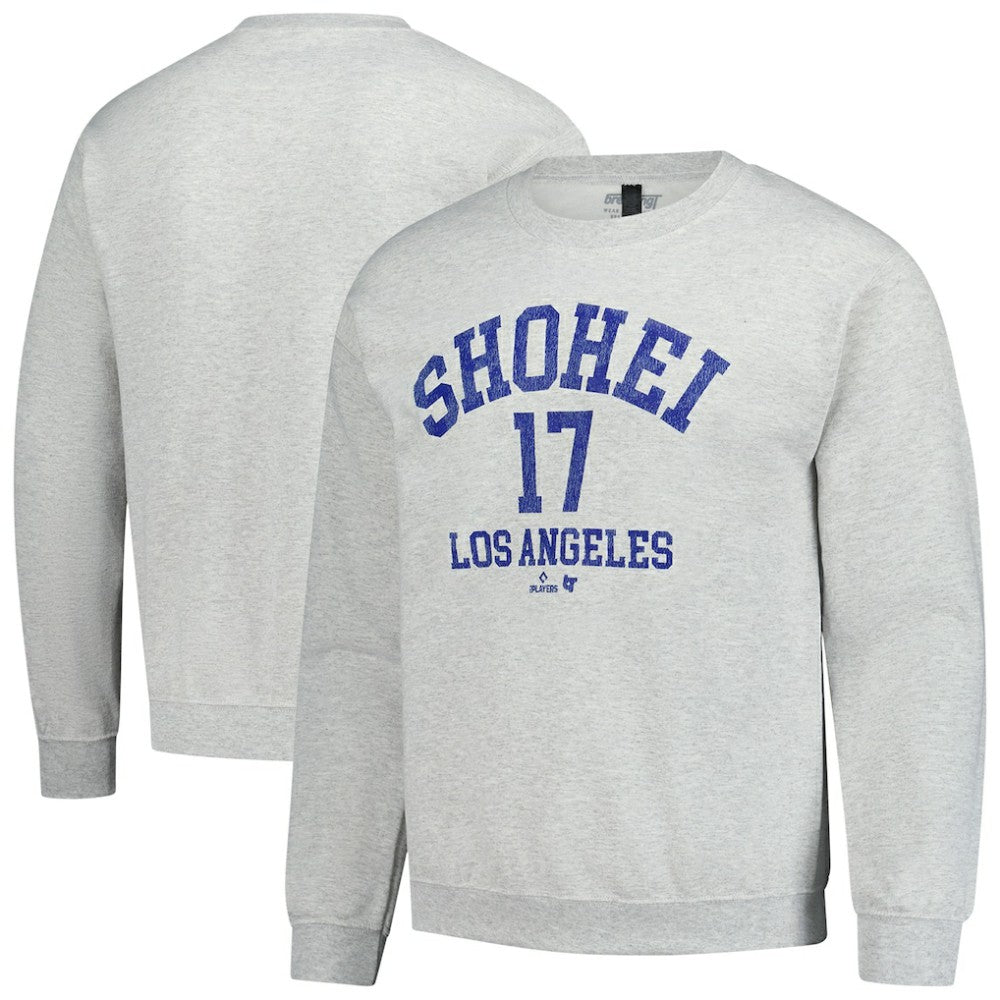 Shohei Ohtani MLBPA BreakingT Unisex Player Name & Number Sweatshirt - Heather Gray Sweatshirts
