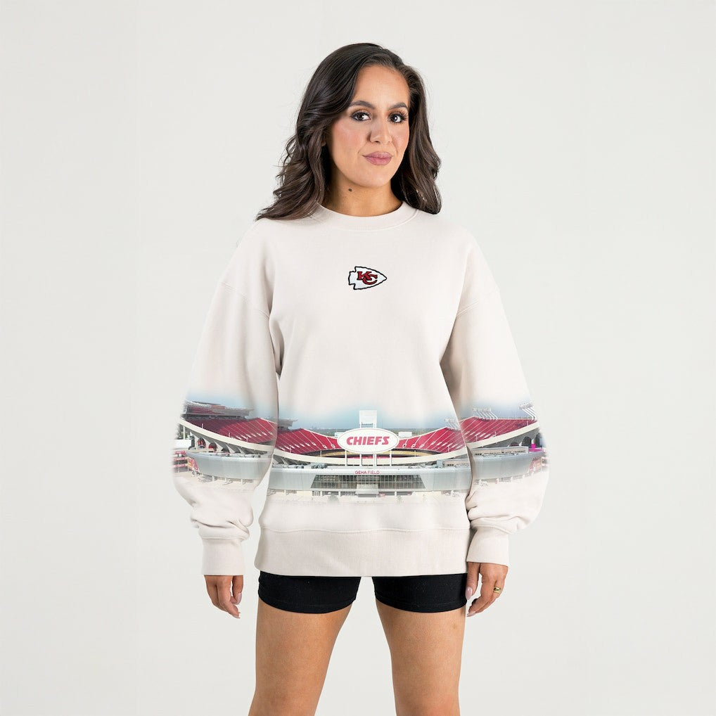 Kansas City Chiefs Gameday Couture Women's Power Move Stadium Premium Drop Shoulder Sweatshirt - Natural Sweatshirts