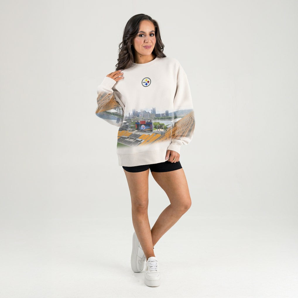 Pittsburgh Steelers Gameday Couture Women's Power Move Stadium Premium Drop Shoulder Sweatshirt - Natural Sweatshirts