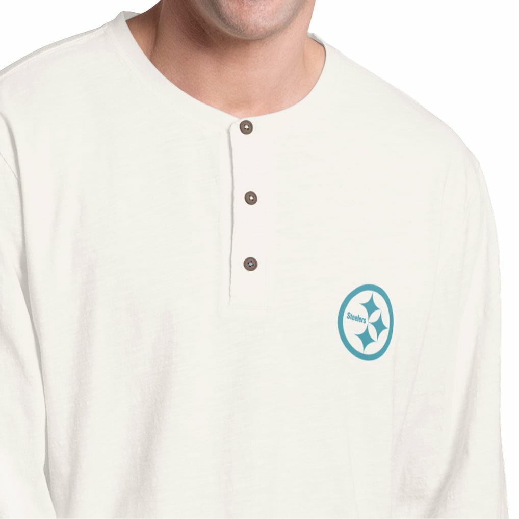 Pittsburgh Steelers Margaritaville Island Reserve Long Sleeve Slub Henley Shirt - White/Light Blue