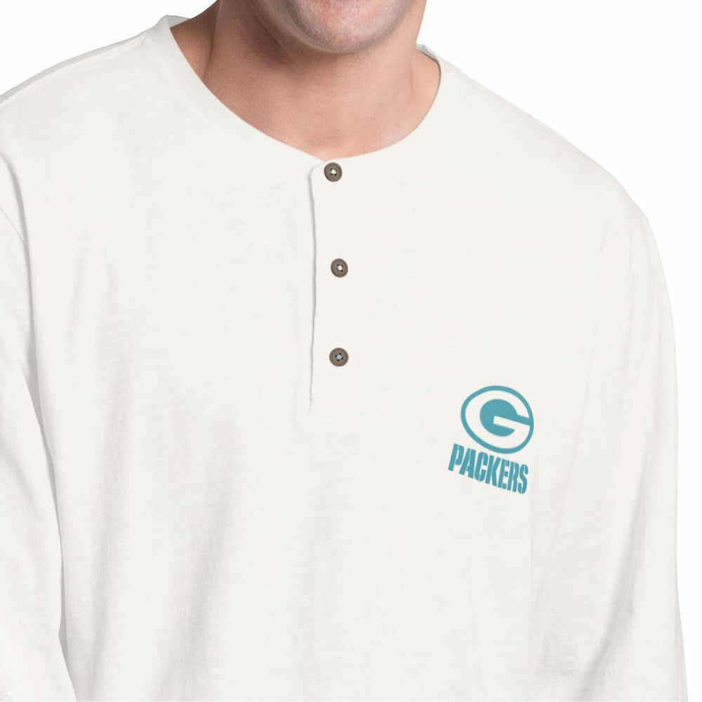 Green Bay Packers Margaritaville Island Reserve Long Sleeve Slub Henley Shirt - White/Light Blue