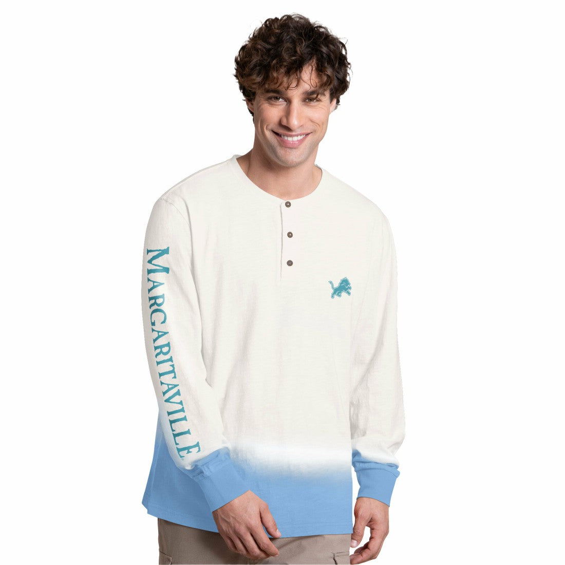 Detroit Lions Margaritaville Island Reserve Long Sleeve Slub Henley Shirt - White/Light Blue