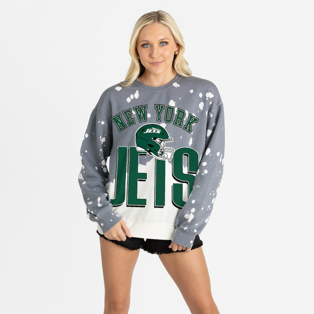 New York Jets Gameday Couture Women's Arch Rivals Faded Wash Sweatshirt - Gray Sweatshirts