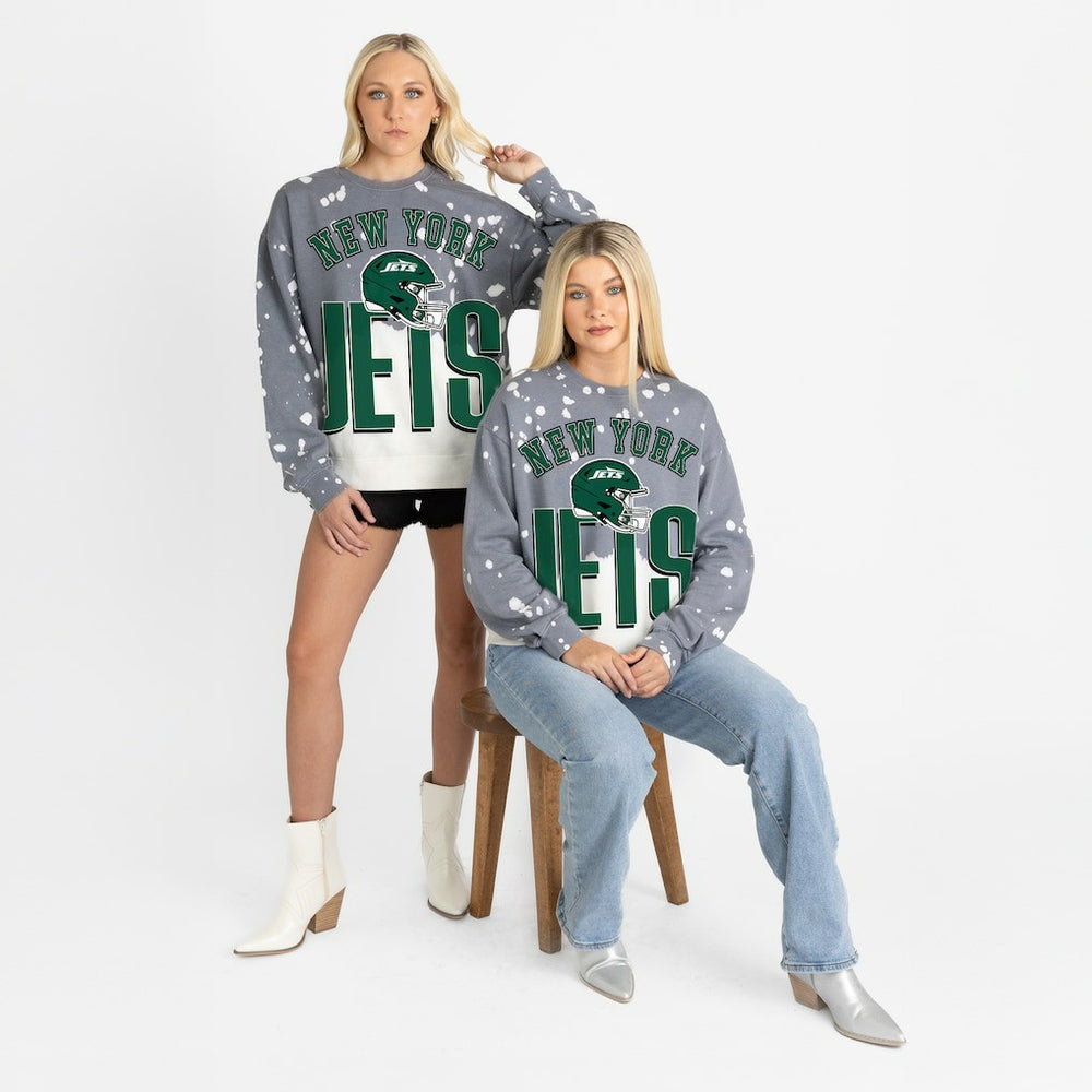 New York Jets Gameday Couture Women's Arch Rivals Faded Wash Sweatshirt - Gray Sweatshirts