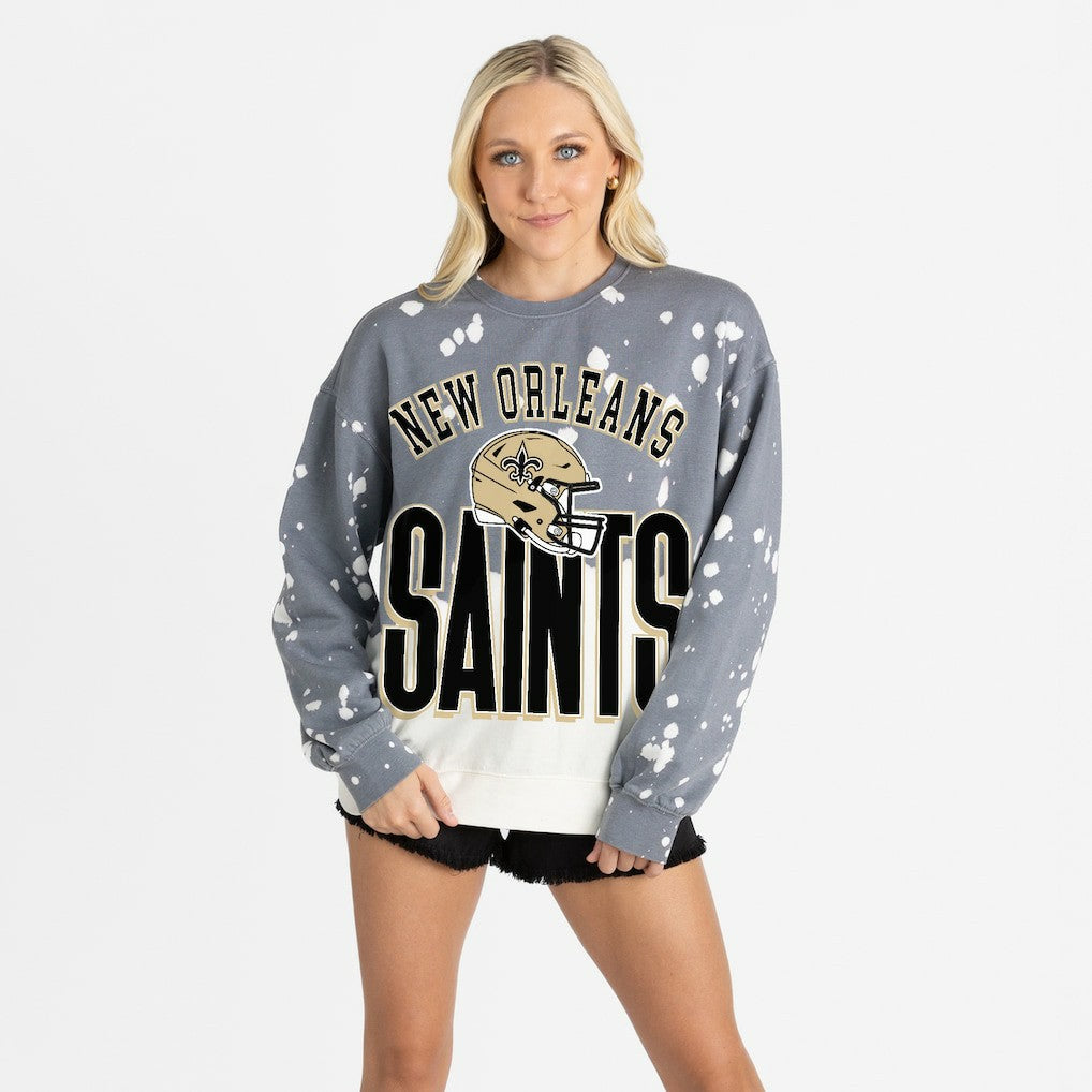New Orleans Saints Gameday Couture Women's Arch Rivals Faded Wash Sweatshirt - Gray Sweatshirts