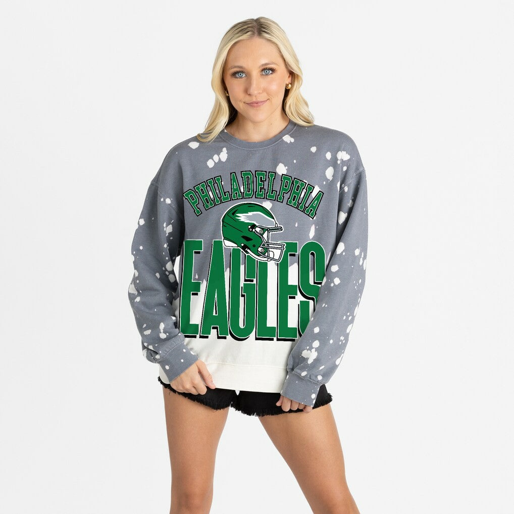 Philadelphia Eagles Gameday Couture Women's Arch Rivals Faded Wash Sweatshirt - Gray Sweatshirts