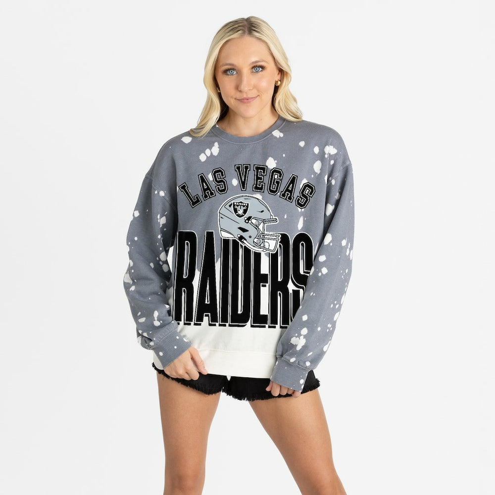 Las Vegas Raiders Gameday Couture Women's Arch Rivals Faded Wash Sweatshirt - Gray Sweatshirts