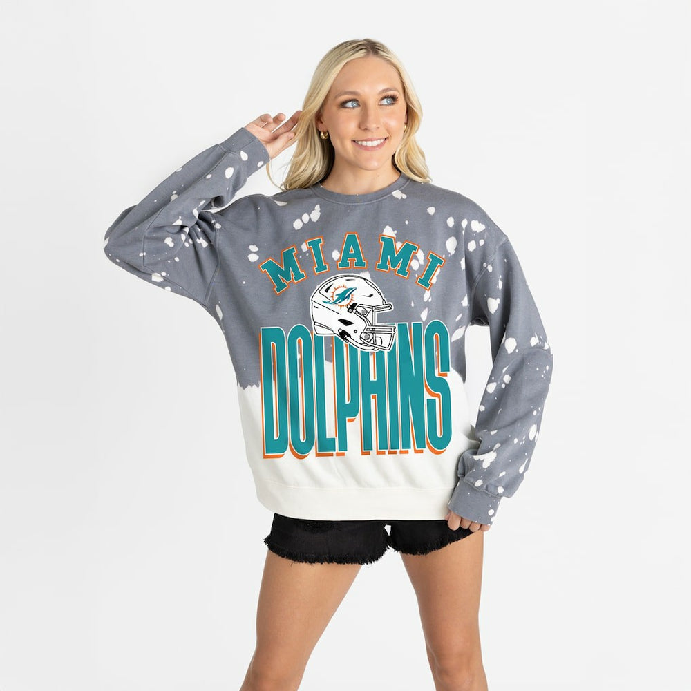 Miami Dolphins Gameday Couture Women's Arch Rivals Faded Wash Sweatshirt - Gray Sweatshirts