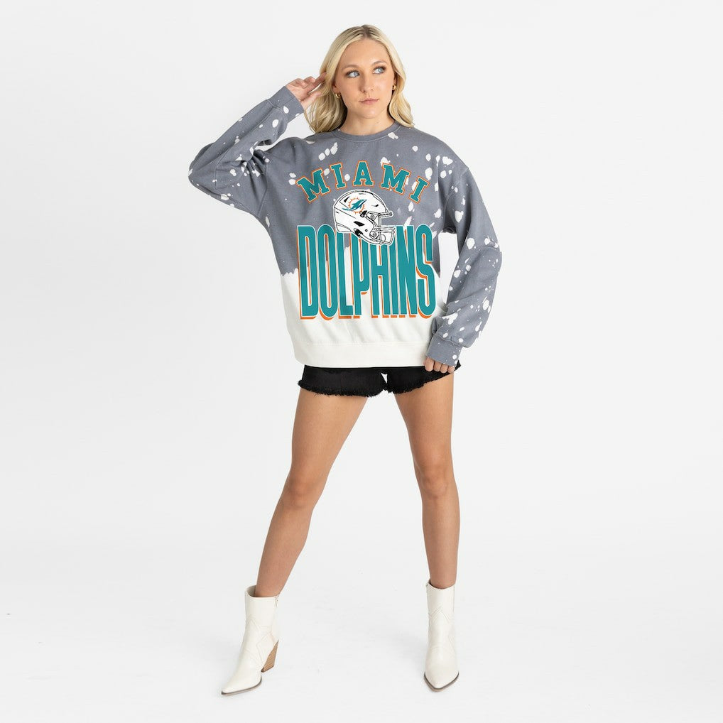 Miami Dolphins Gameday Couture Women's Arch Rivals Faded Wash Sweatshirt - Gray Sweatshirts