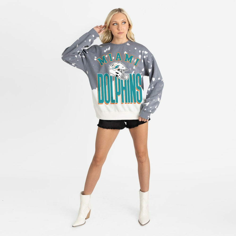 Miami Dolphins Gameday Couture Women's Arch Rivals Faded Wash Sweatshirt - Gray Sweatshirts