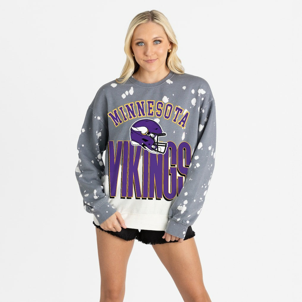 Minnesota Vikings Gameday Couture Women's Arch Rivals Faded Wash Sweatshirt - Gray Sweatshirts