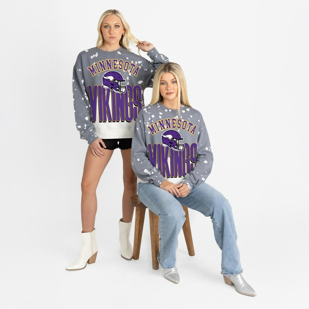 Minnesota Vikings Gameday Couture Women's Arch Rivals Faded Wash Sweatshirt - Gray Sweatshirts