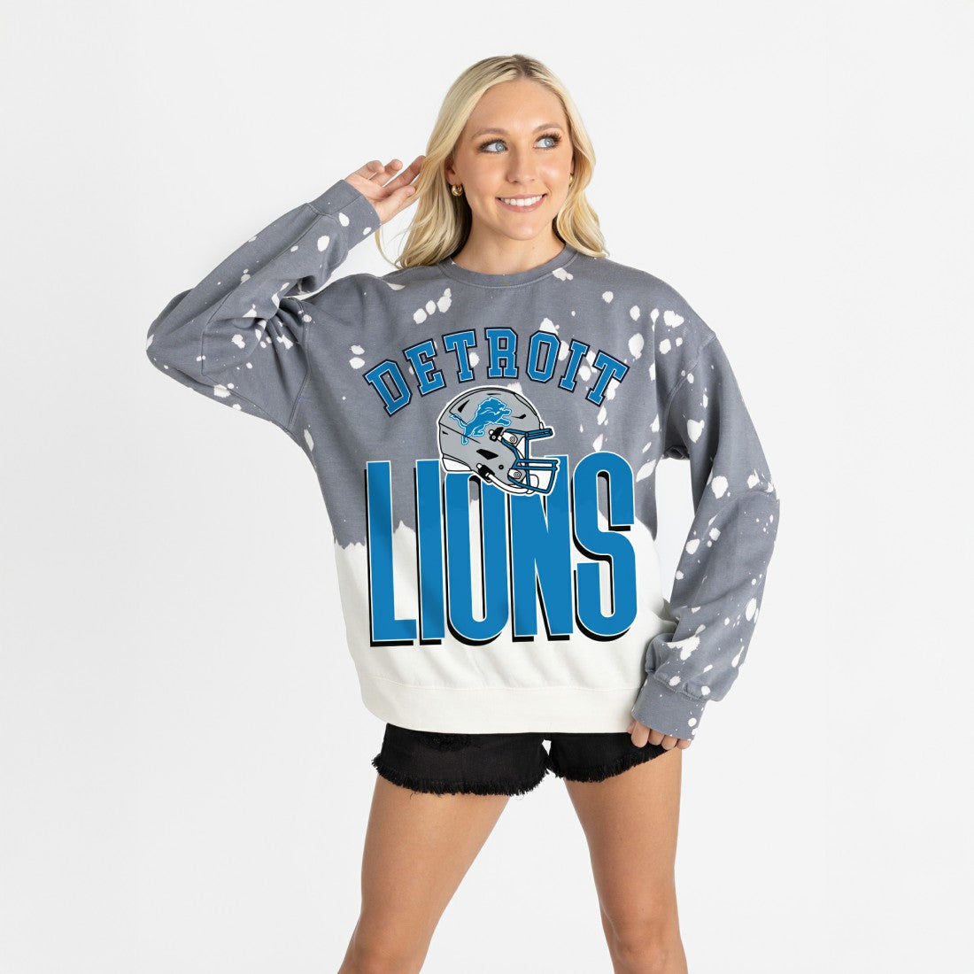 Detroit Lions Gameday Couture Women's Arch Rivals Faded Wash Sweatshirt - Gray Sweatshirts