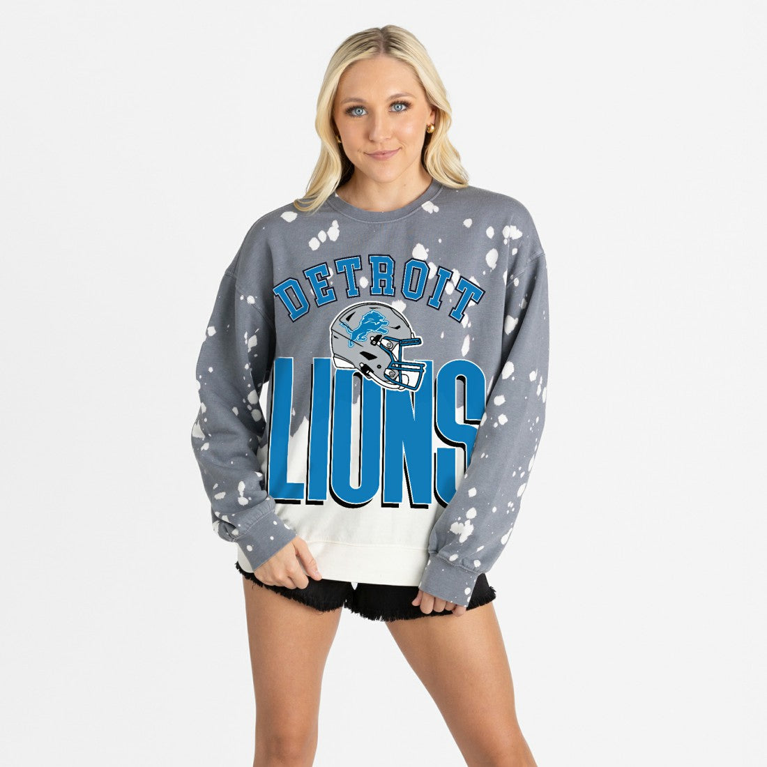 Detroit Lions Gameday Couture Women's Arch Rivals Faded Wash Sweatshirt - Gray Sweatshirts