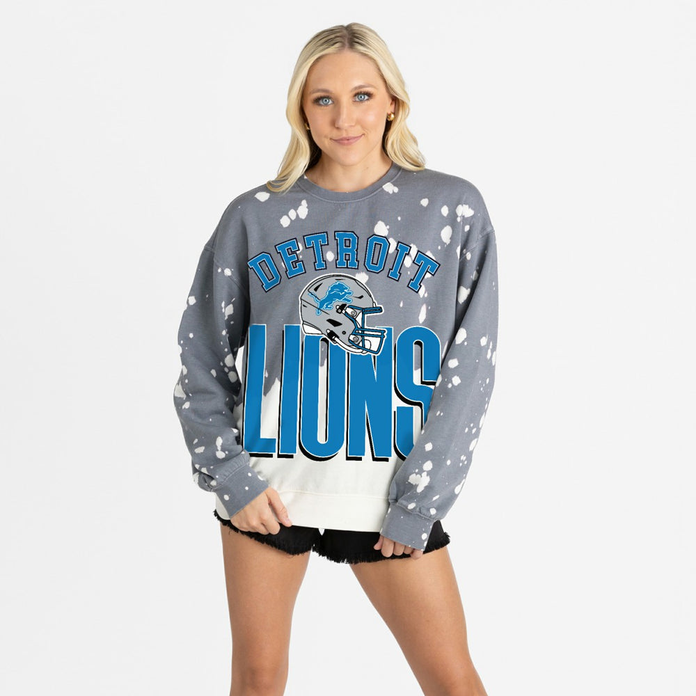 Detroit Lions Gameday Couture Women's Arch Rivals Faded Wash Sweatshirt - Gray Sweatshirts