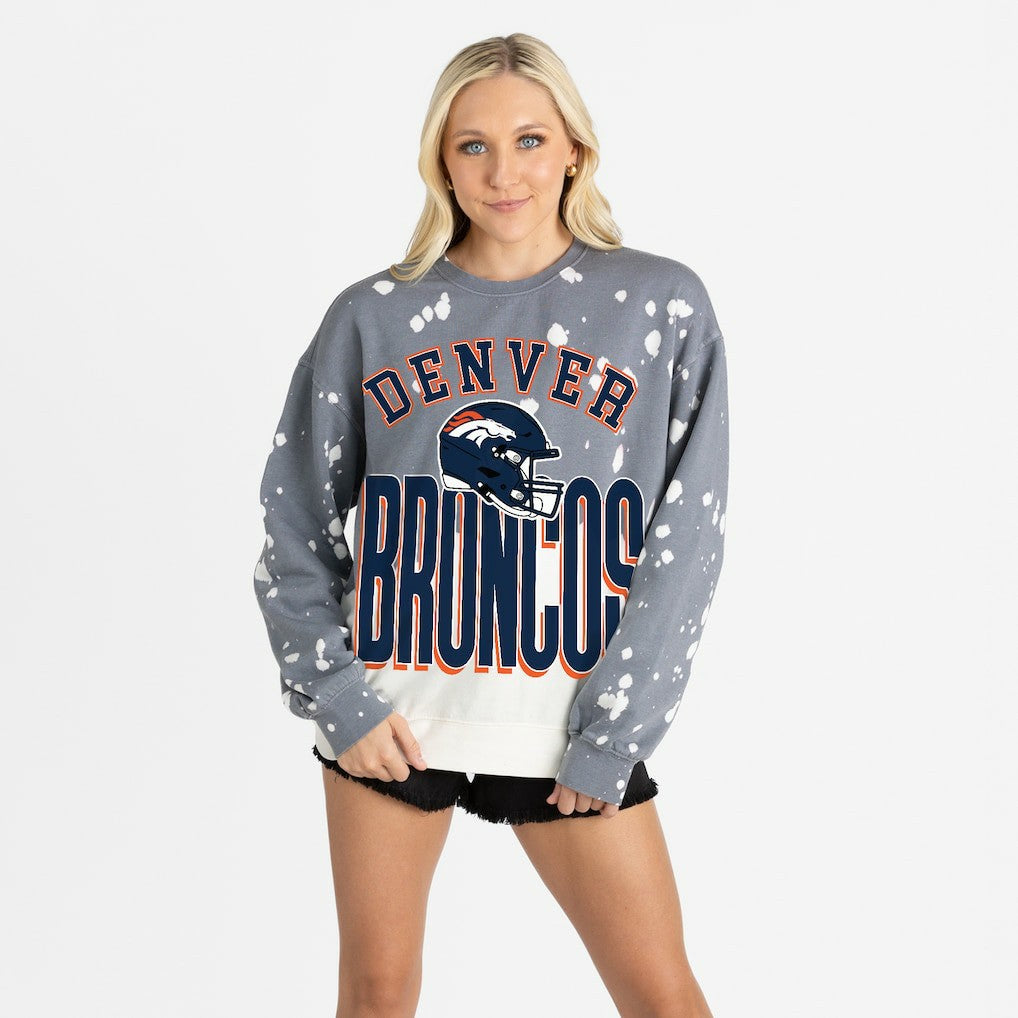 Denver Broncos Gameday Couture Women's Arch Rivals Faded Wash Sweatshirt - Gray Sweatshirts