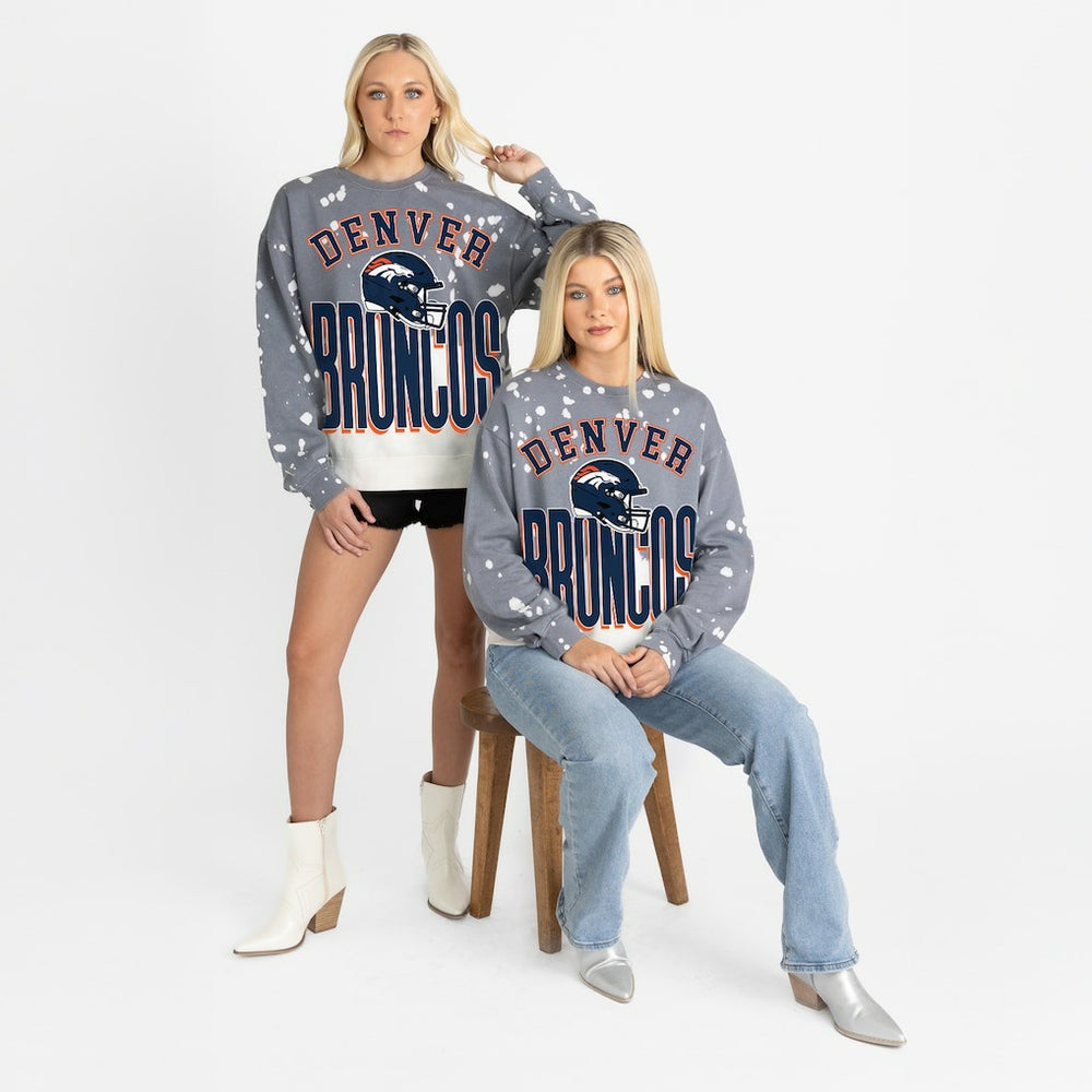 Denver Broncos Gameday Couture Women's Arch Rivals Faded Wash Sweatshirt - Gray Sweatshirts