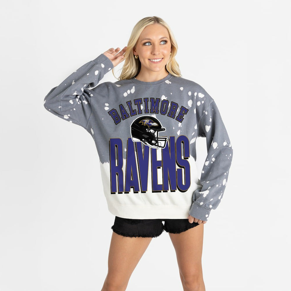 Baltimore Ravens Gameday Couture Women's Arch Rivals Faded Wash Sweatshirt - Gray Sweatshirts