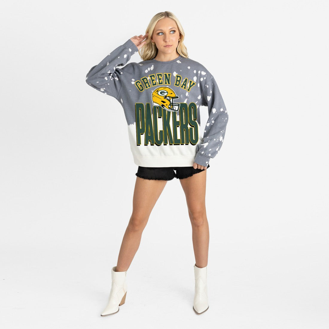 Green Bay Packers Gameday Couture Women's Arch Rivals Faded Wash Sweatshirt - Gray Sweatshirts