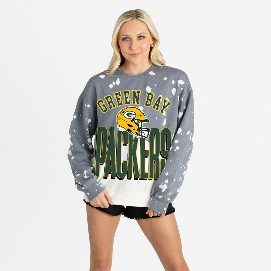 Green Bay Packers Gameday Couture Women's Arch Rivals Faded Wash Sweatshirt - Gray Sweatshirts