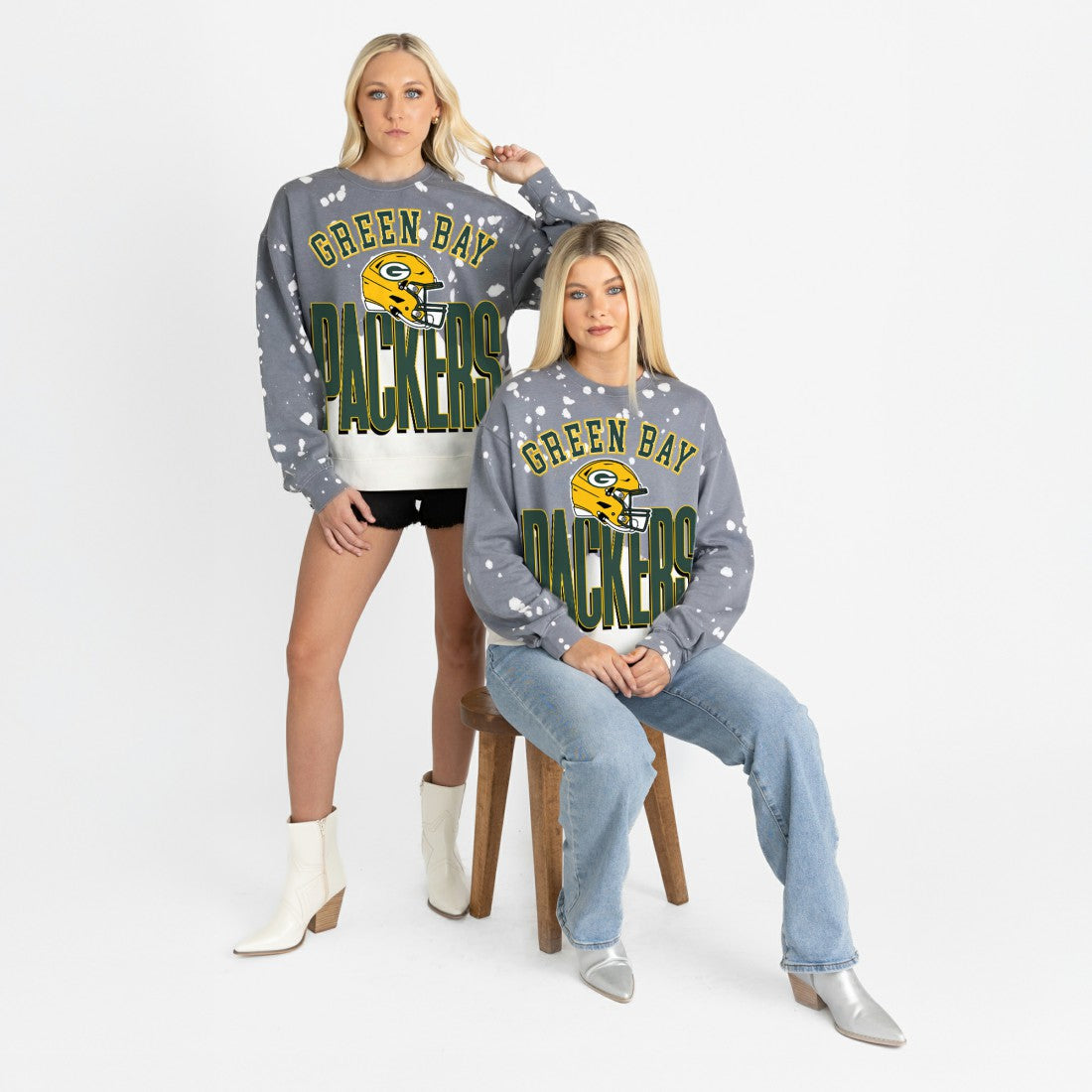 Green Bay Packers Gameday Couture Women's Arch Rivals Faded Wash Sweatshirt - Gray Sweatshirts