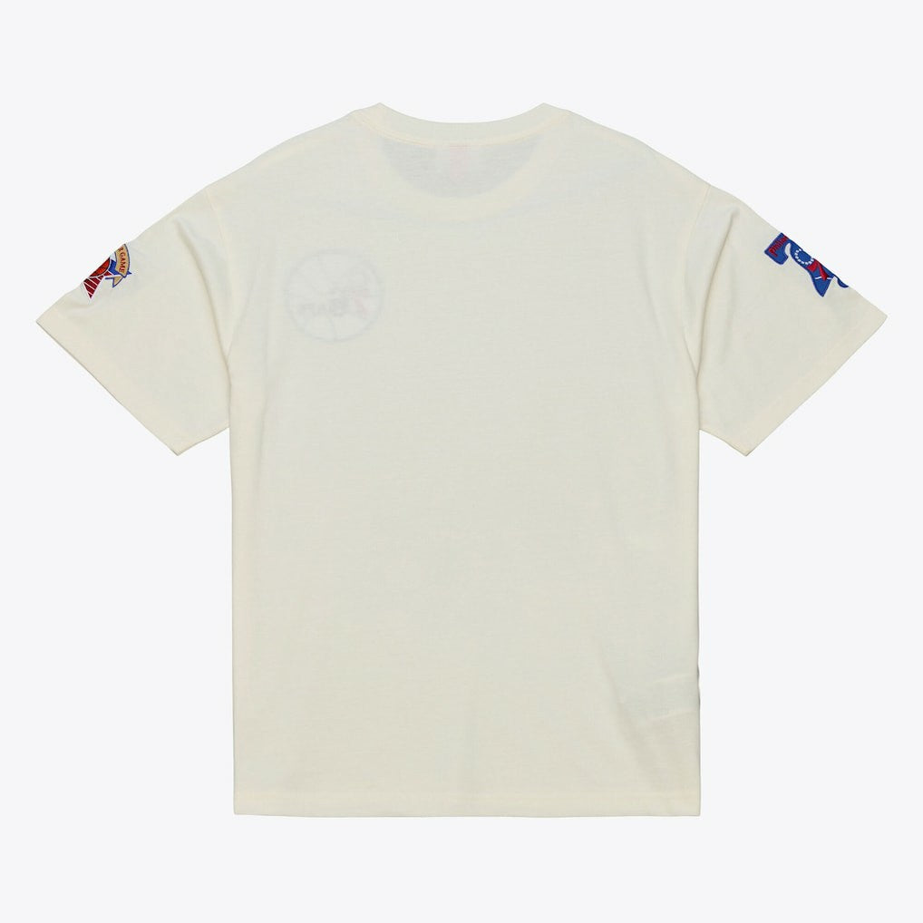 Philadelphia 76ers Hardwood Classics Chainstitch Premium T-Shirt Cream - Mitchell & Ness
