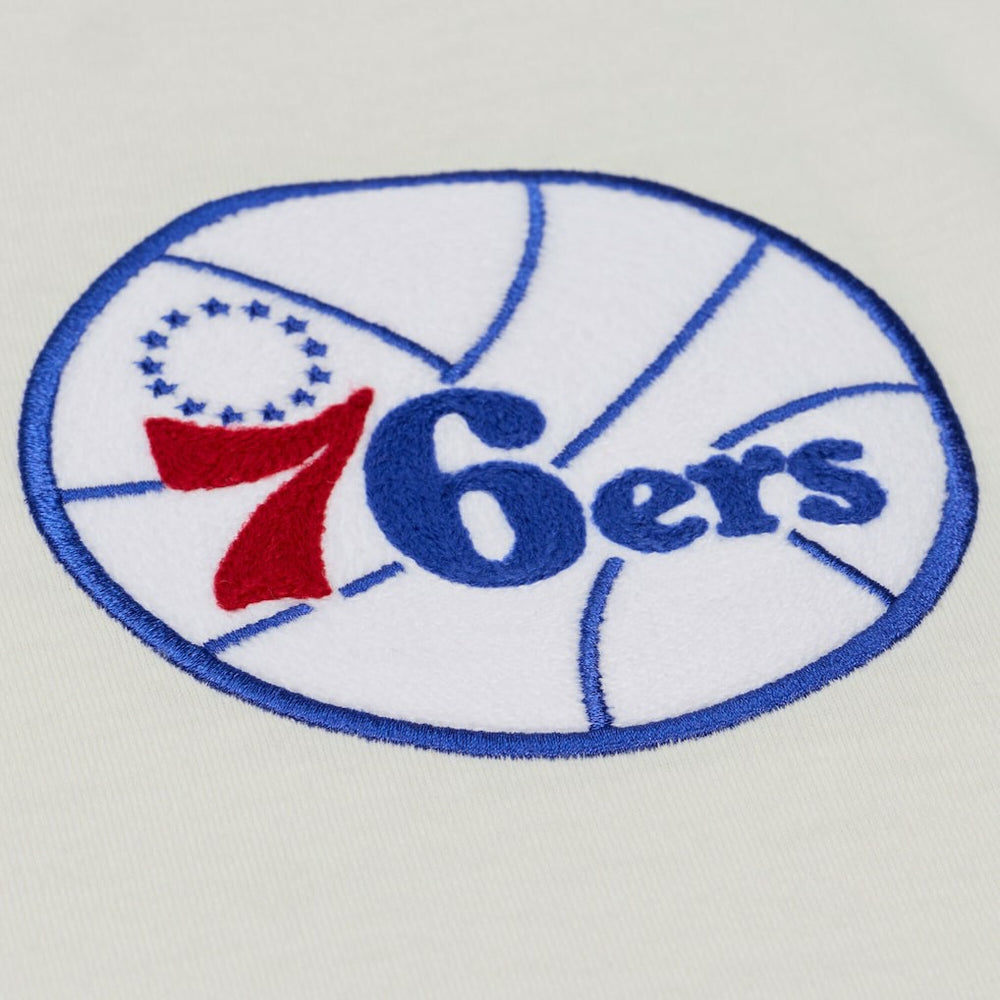 Philadelphia 76ers Hardwood Classics Chainstitch Premium T-Shirt Cream - Mitchell & Ness