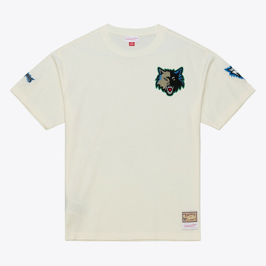Minnesota Timberwolves Hardwood Classics Chainstitch Premium T-Shirt Cream - Mitchell & Ness