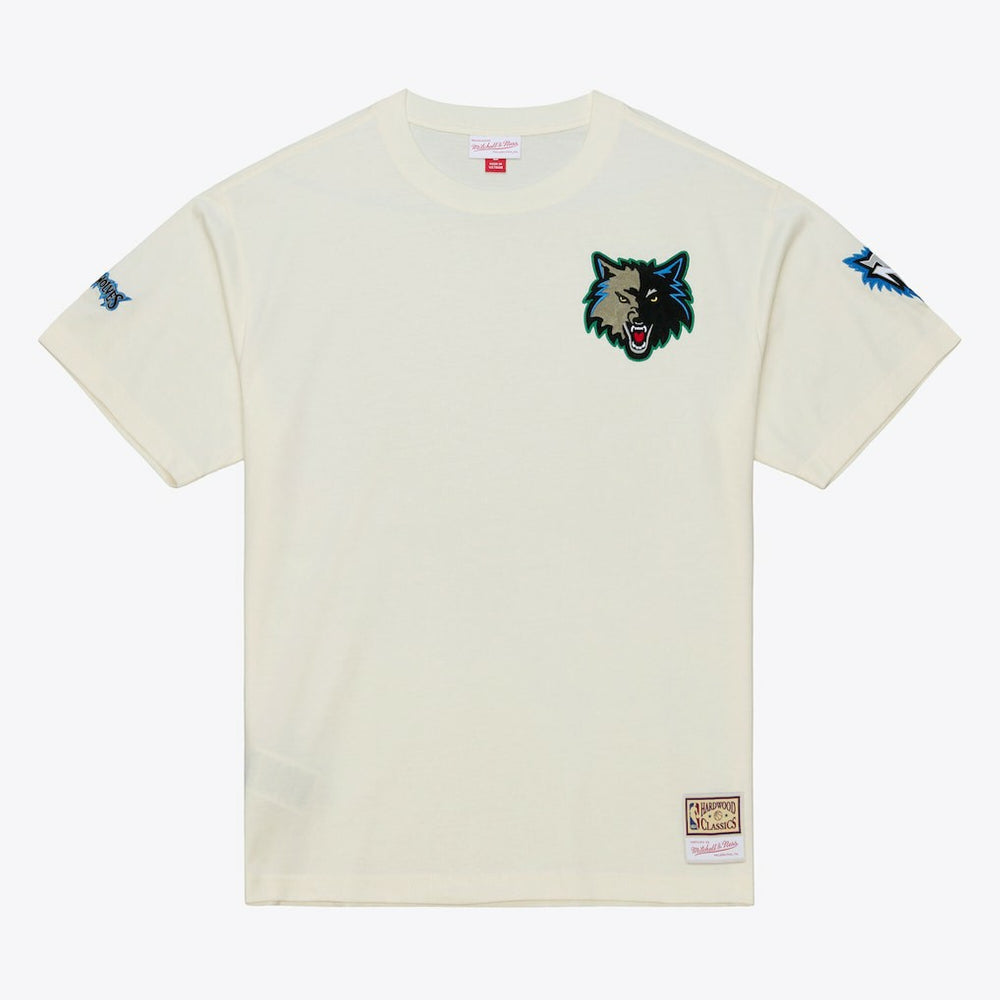 Minnesota Timberwolves Hardwood Classics Chainstitch Premium T-Shirt Cream - Mitchell & Ness