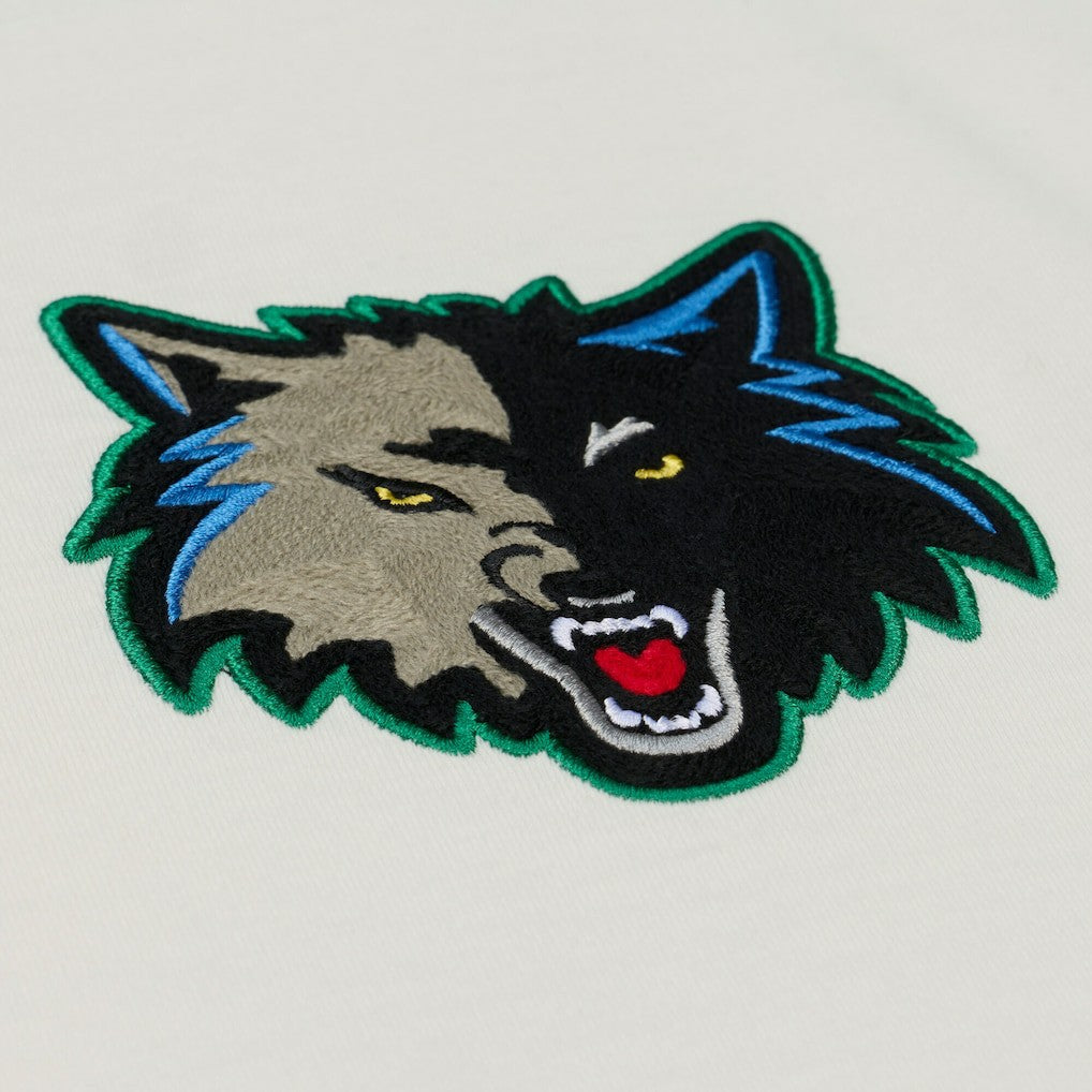 Minnesota Timberwolves Hardwood Classics Chainstitch Premium T-Shirt Cream - Mitchell & Ness