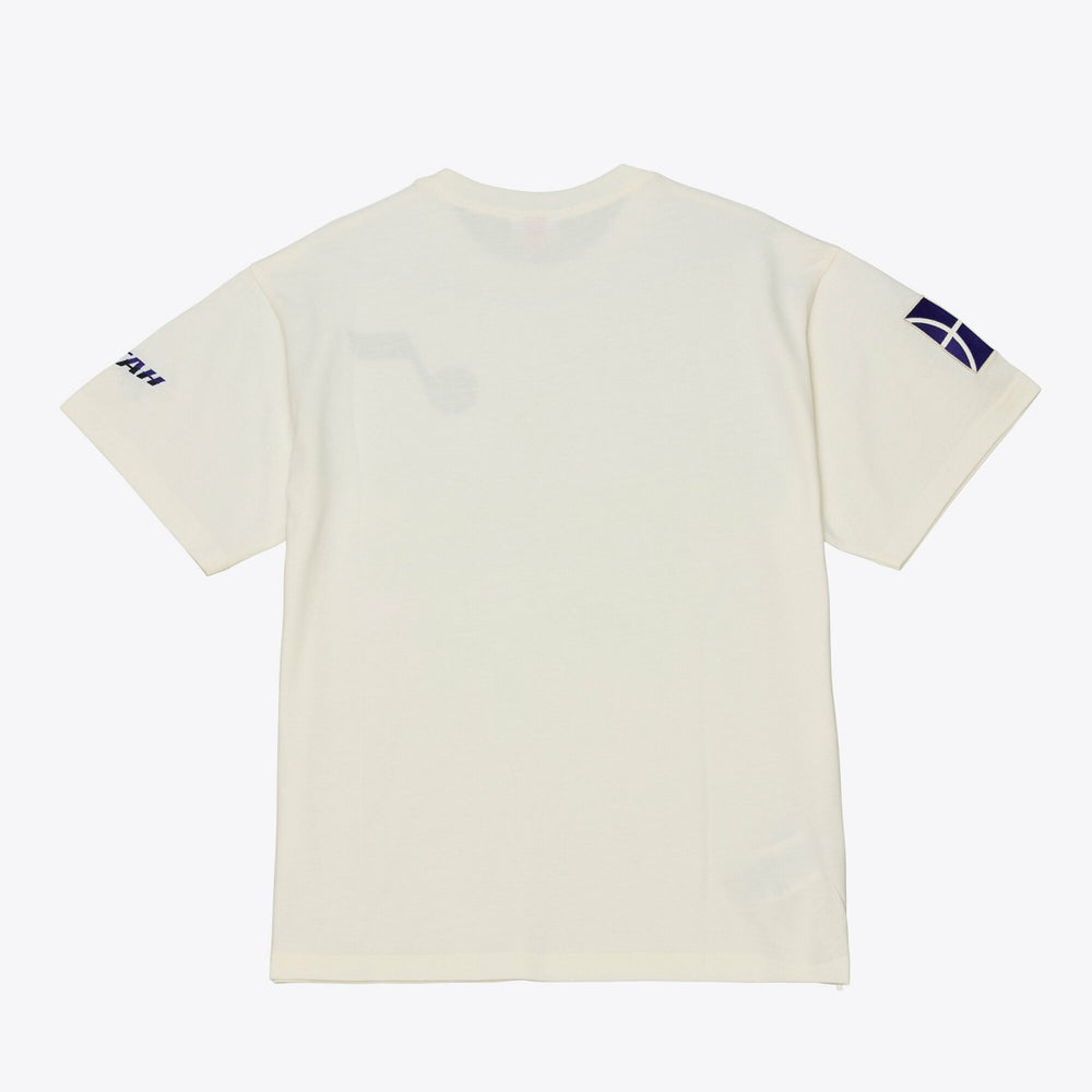 Utah Jazz Hardwood Classics Chainstitch Premium T-Shirt Cream - Mitchell & Ness