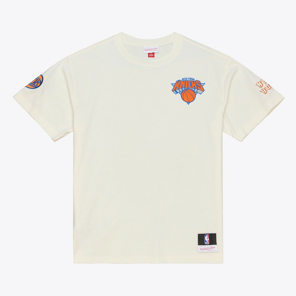 New York Knicks Hardwood Classics Chainstitch Premium T-Shirt Cream - Mitchell & Ness