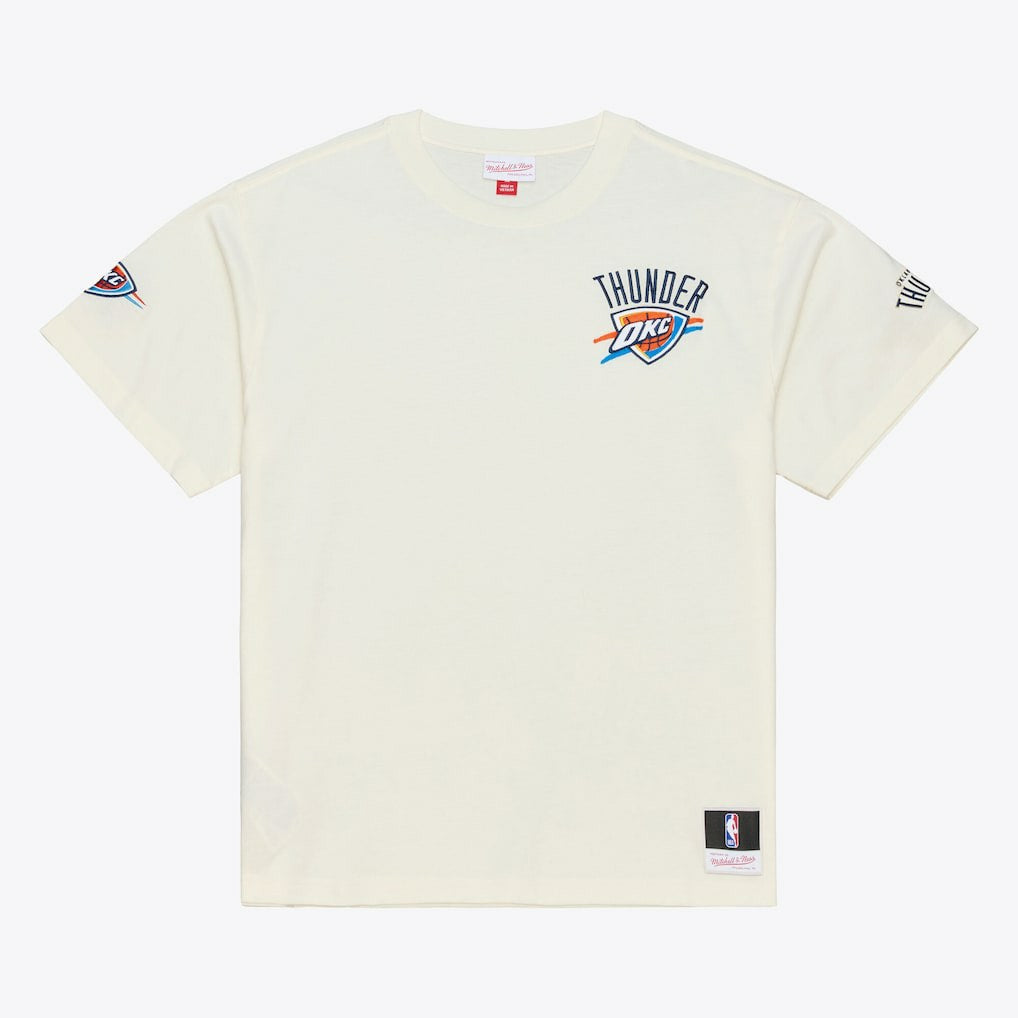 Oklahoma City Thunder Hardwood Classics Chainstitch Premium T-Shirt Cream - Mitchell & Ness