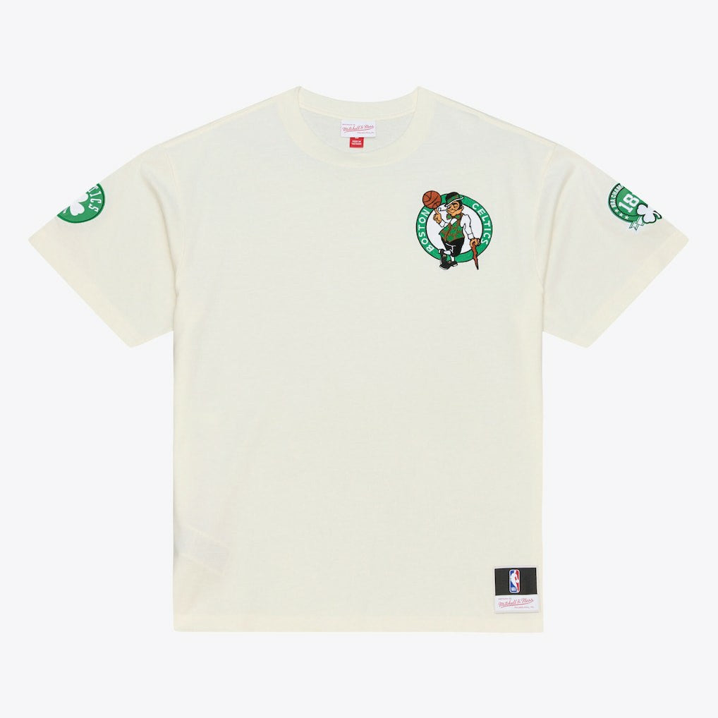 Boston Celtics Hardwood Classics Chainstitch Premium T-Shirt Cream - Mitchell & Ness