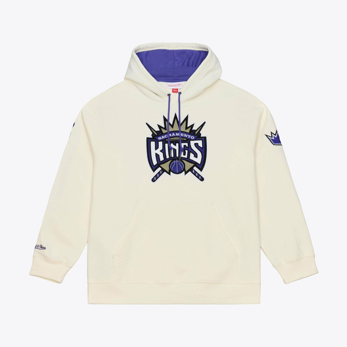 Sacramento Kings Hardwood Classics Chainstitch Premium Fleece Hoodie Cream - Mitchell & Ness