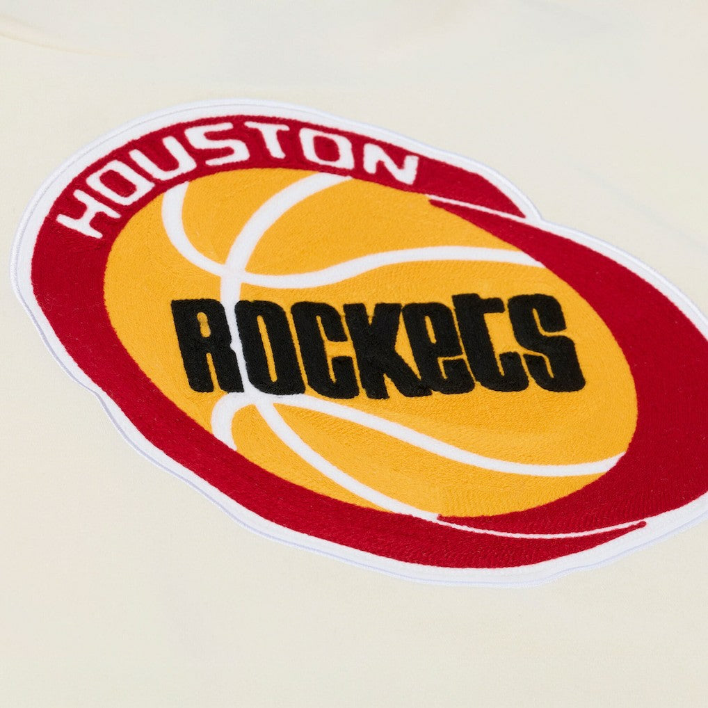 Houston Rockets Hardwood Classics Chainstitch Premium Fleece Hoodie Cream - Mitchell & Ness