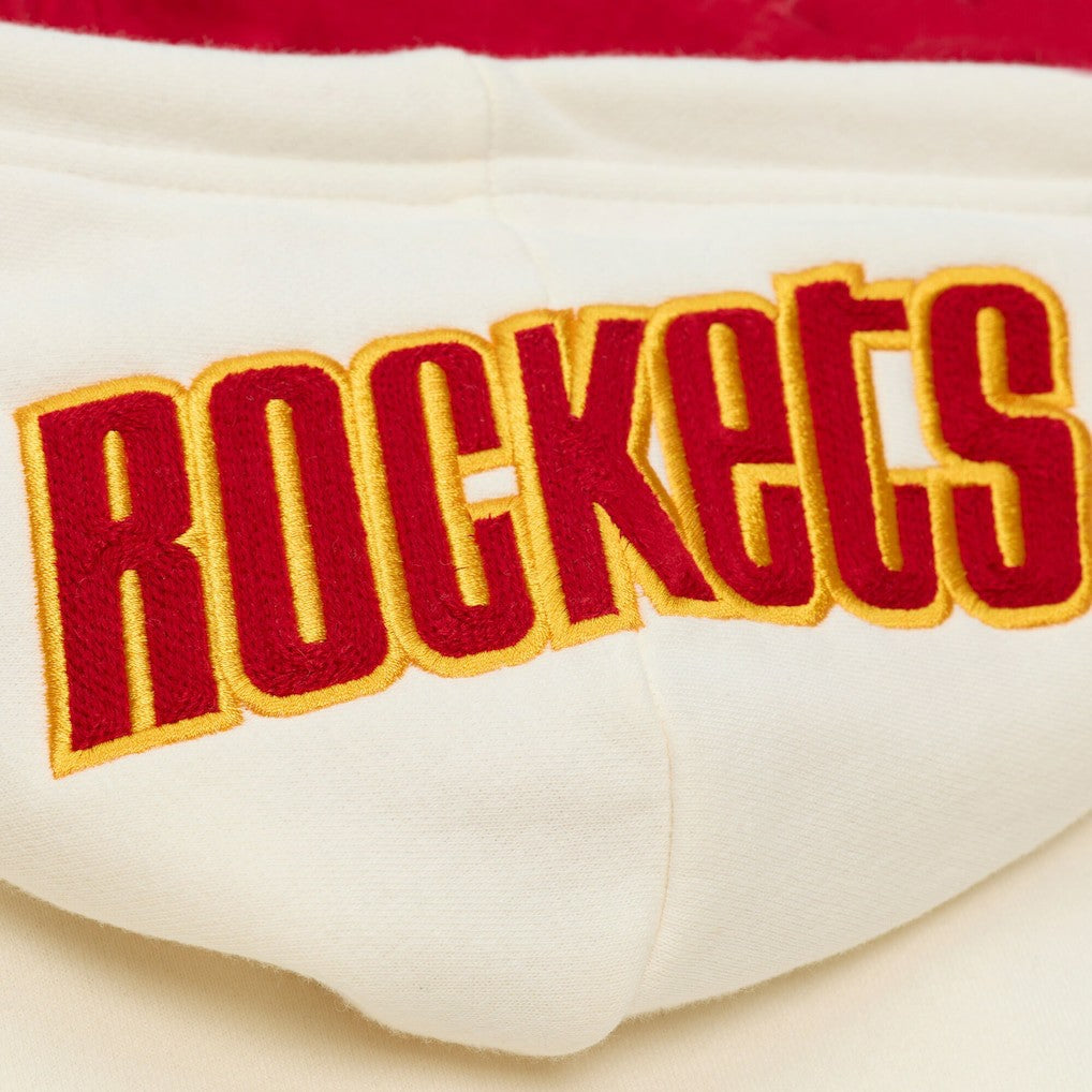 Houston Rockets Hardwood Classics Chainstitch Premium Fleece Hoodie Cream - Mitchell & Ness
