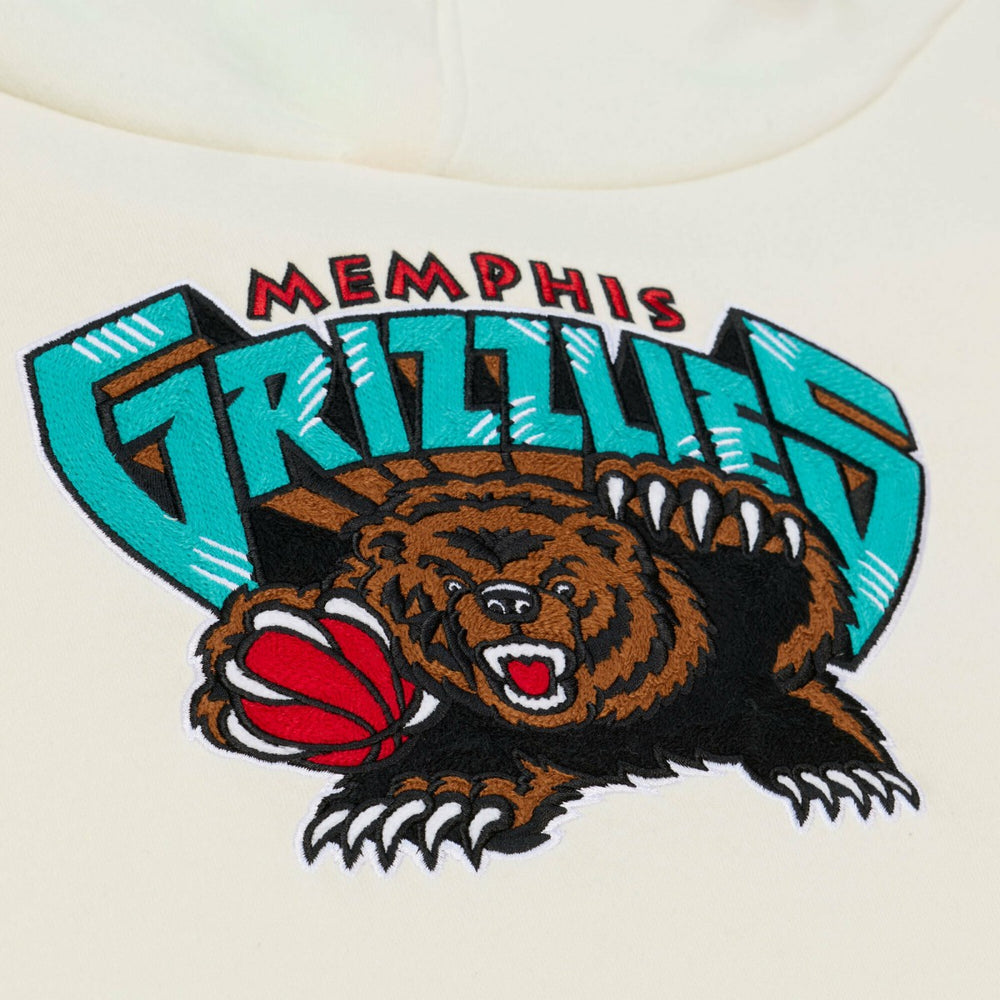 Memphis Grizzlies Hardwood Classics Chainstitch Premium Fleece Hoodie Cream - Mitchell & Ness