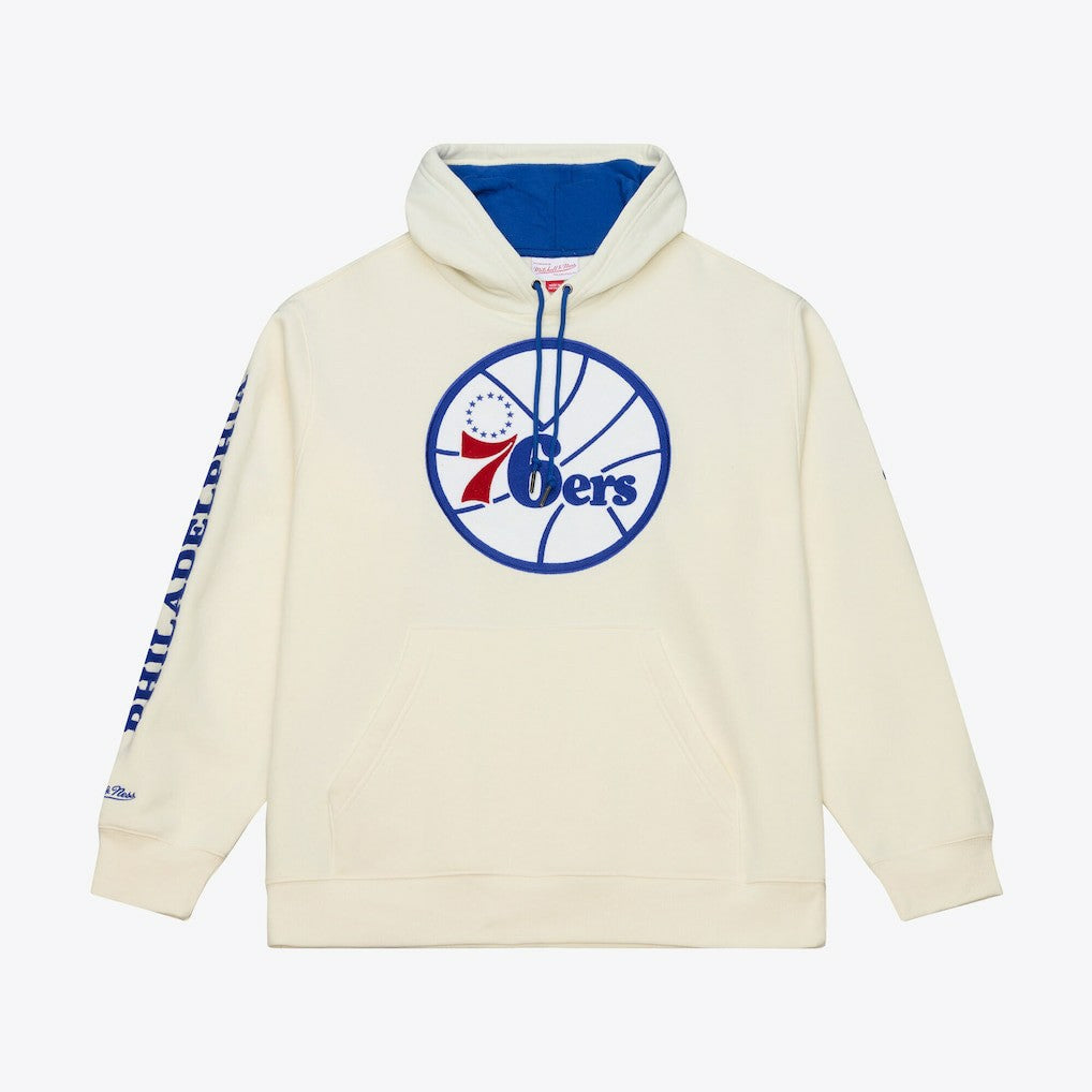 Philadelphia 76ers Hardwood Classics Chainstitch Premium Fleece Hoodie Cream - Mitchell & Ness