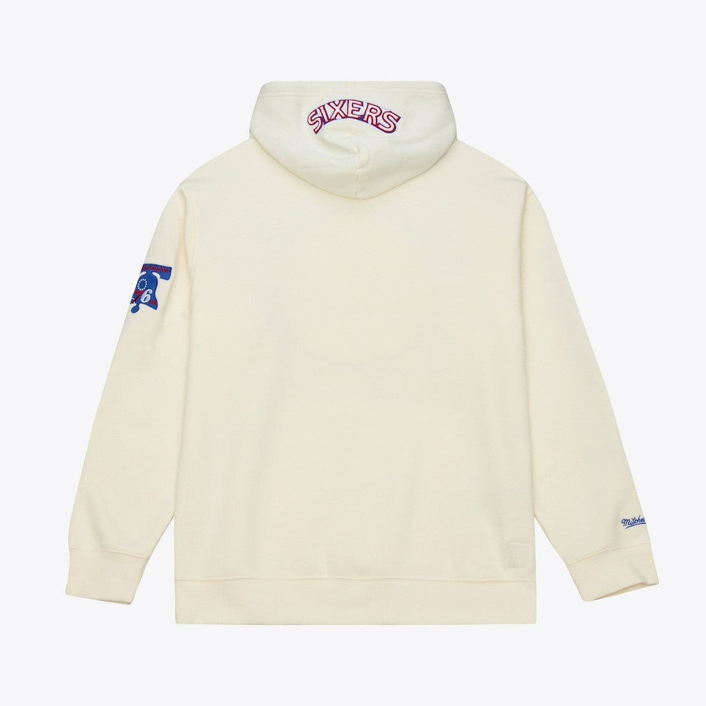 Philadelphia 76ers Hardwood Classics Chainstitch Premium Fleece Hoodie Cream - Mitchell & Ness