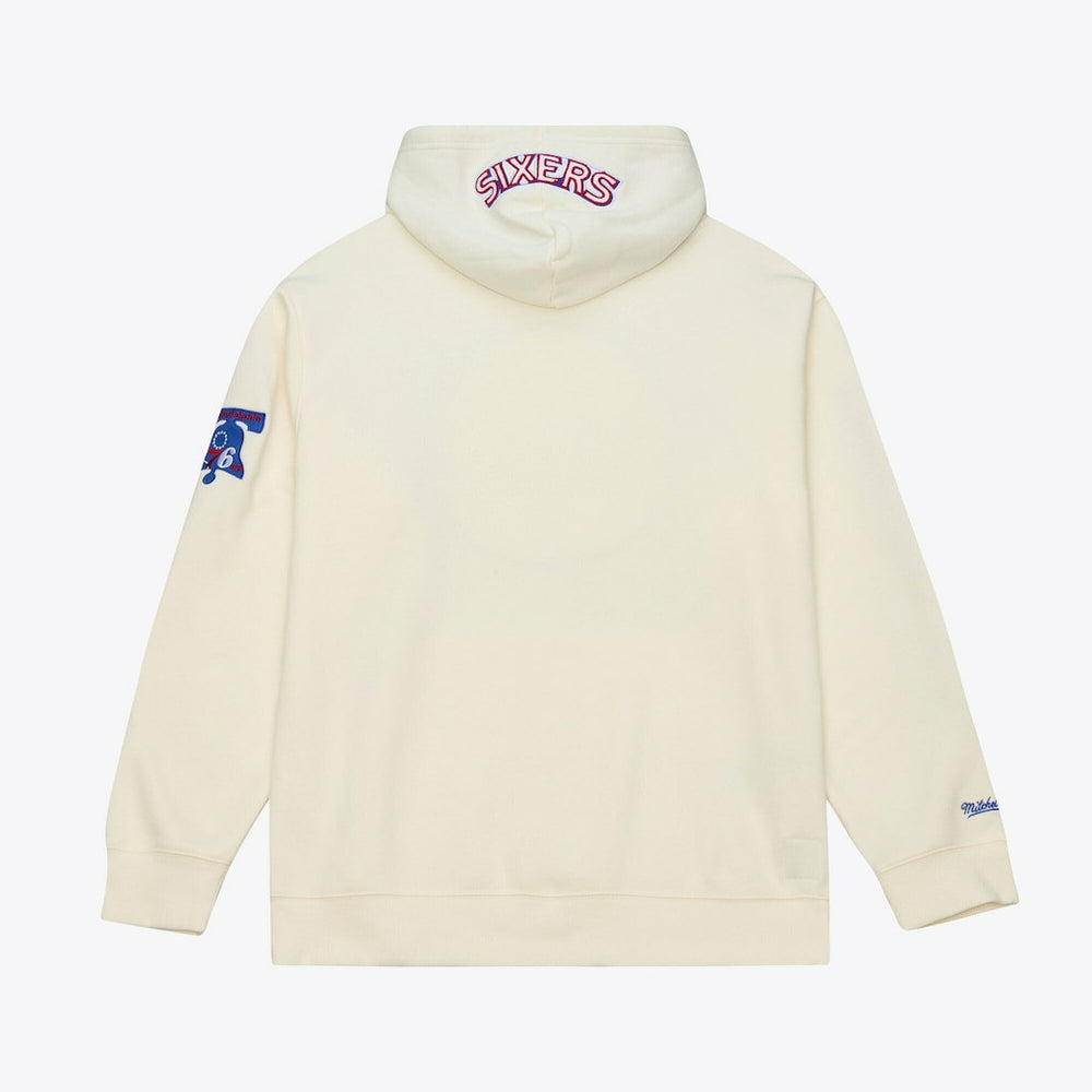 Philadelphia 76ers Hardwood Classics Chainstitch Premium Fleece Hoodie Cream - Mitchell & Ness