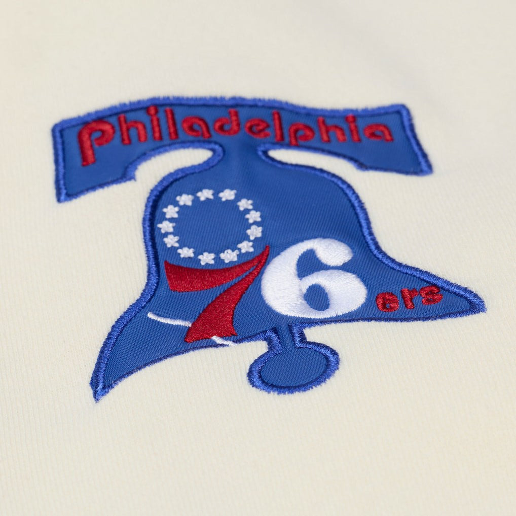 Philadelphia 76ers Hardwood Classics Chainstitch Premium Fleece Hoodie Cream - Mitchell & Ness