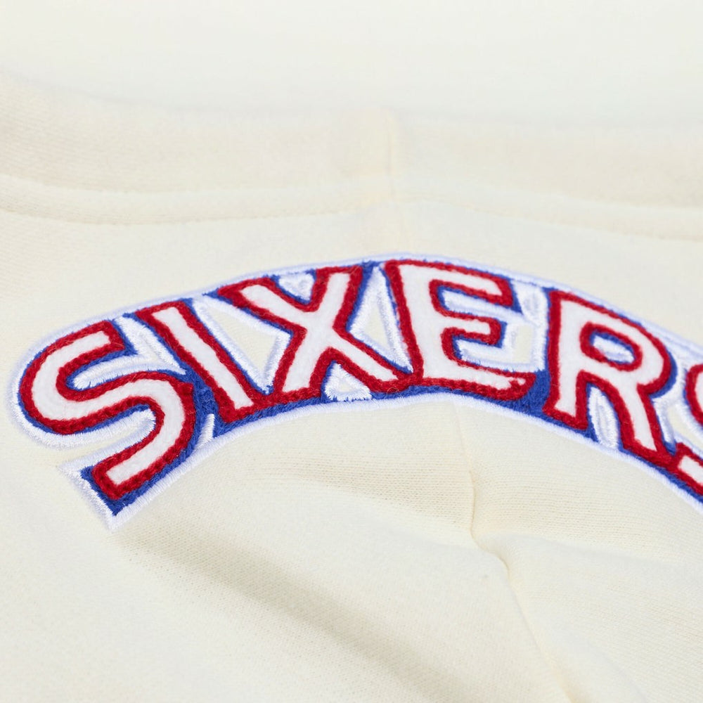 Philadelphia 76ers Hardwood Classics Chainstitch Premium Fleece Hoodie Cream - Mitchell & Ness