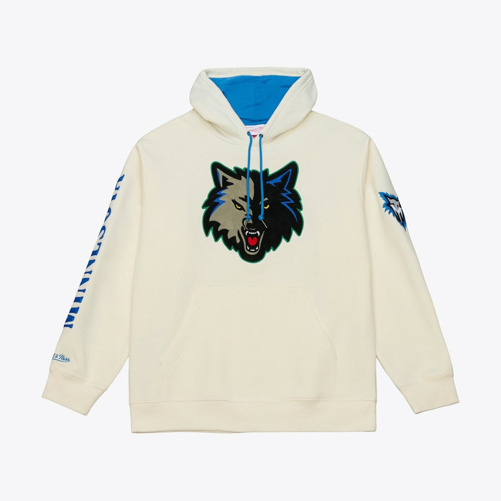 Minnesota Timberwolves Hardwood Classics Chainstitch Premium Fleece Hoodie Cream - Mitchell & Ness