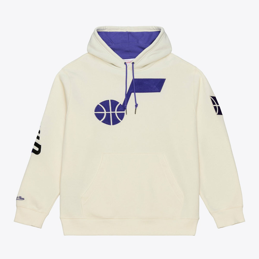 Utah Jazz Hardwood Classics Chainstitch Premium Fleece Hoodie Cream - Mitchell & Ness outlet