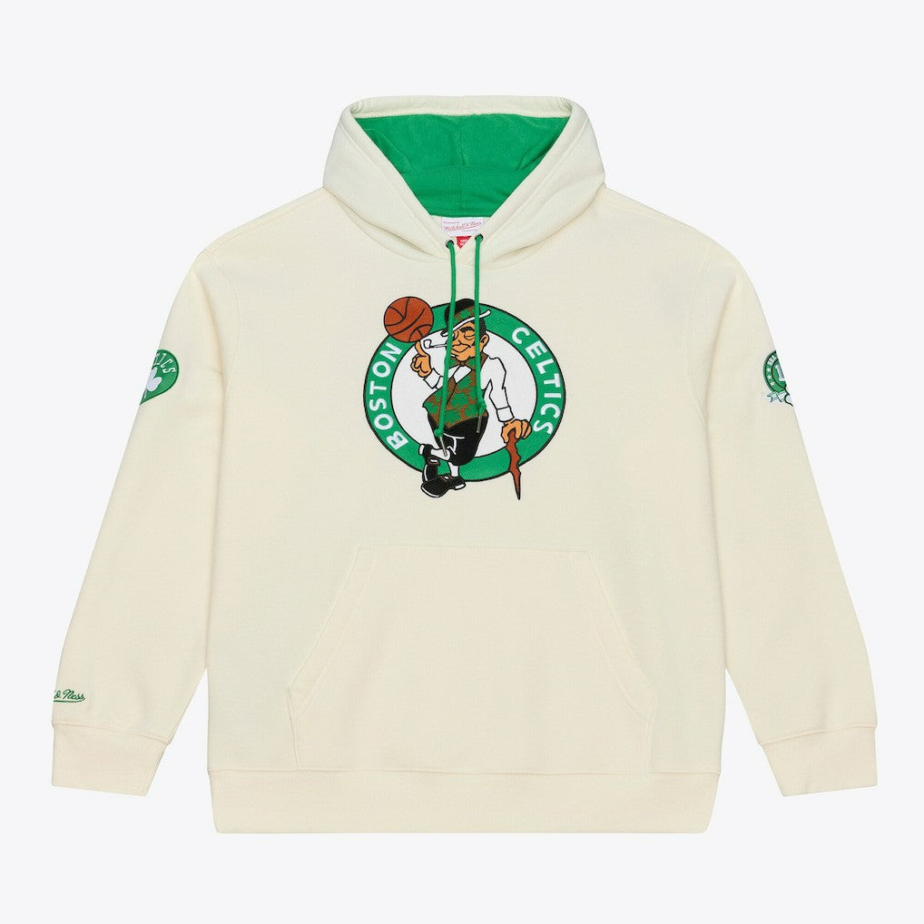 Boston Celtics Hardwood Classics Chainstitch Premium Fleece Hoodie Cream - Mitchell & Ness