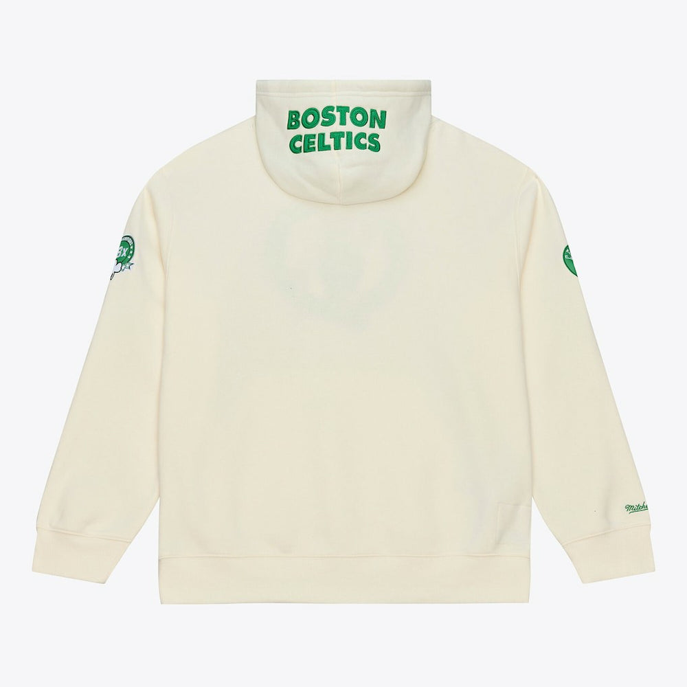 Boston Celtics Hardwood Classics Chainstitch Premium Fleece Hoodie Cream - Mitchell & Ness