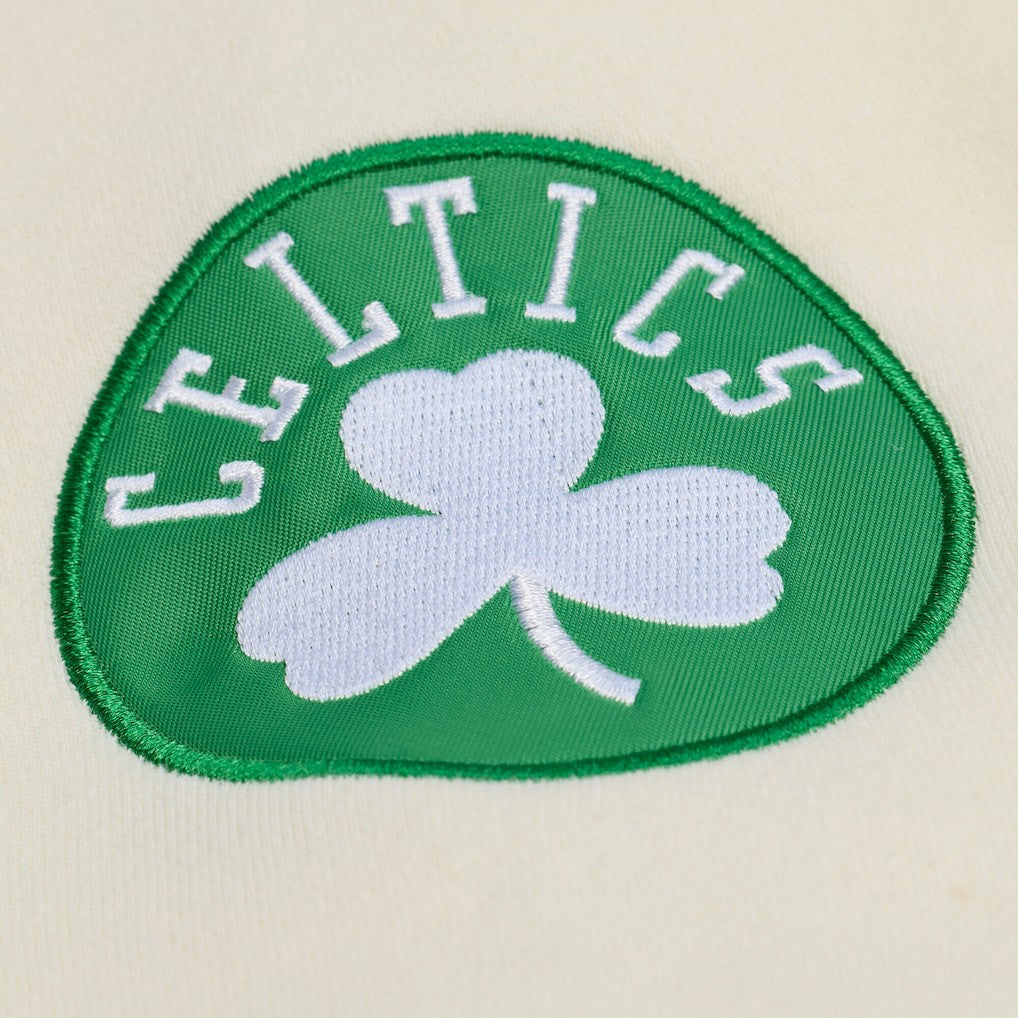 Boston Celtics Hardwood Classics Chainstitch Premium Fleece Hoodie Cream - Mitchell & Ness