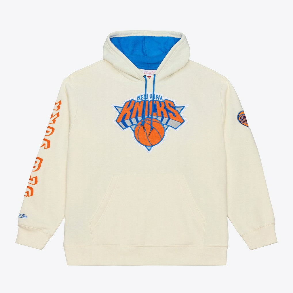 New York Knicks Hardwood Classics Chainstitch Premium Fleece Hoodie Cream - Mitchell & Ness